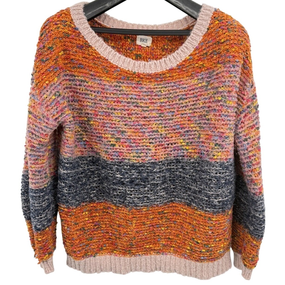 BKE Confetti Knit Striped Crewneck Sweater Womens XS Multicolor Colorful Boho